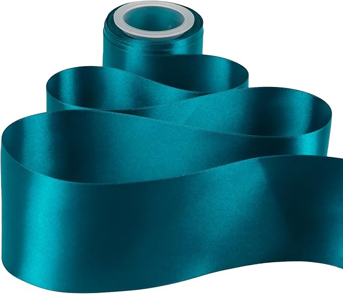 MEEDEE Peacock Satin Ribbon Lux Double Faced Satin Ribbon 3 Inch Peacock Ribbons by 10 Yards Turquoise Blue Ribbons for Christmas Tree Decoration, Weddings, Flower Bouquet, Bow Making