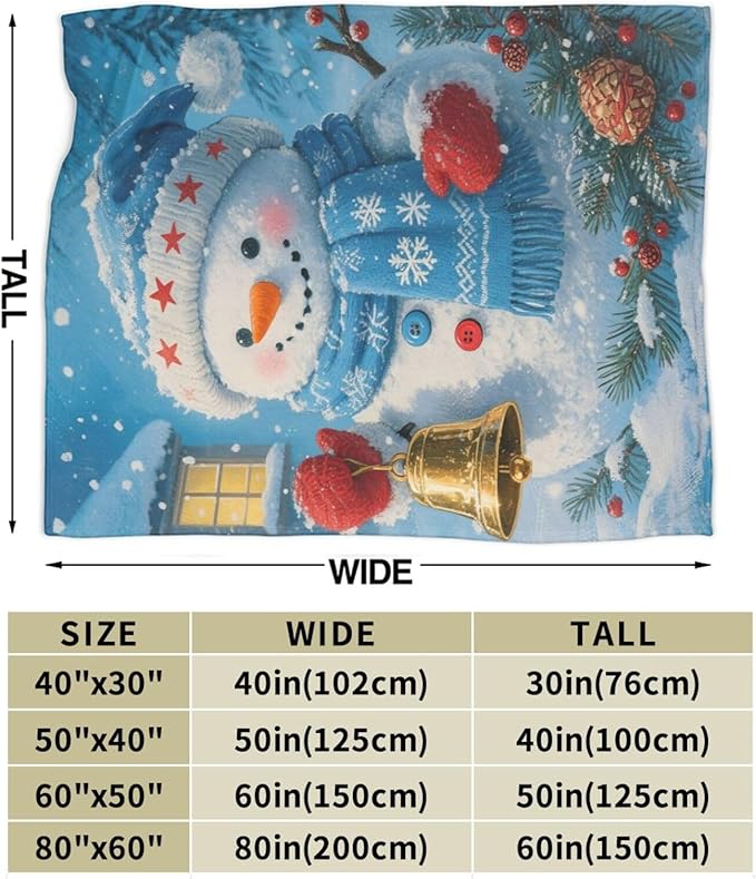 Snowman Blanket Christmas Throw Blanket Winter Snow Soft Cozy Fleece Fuzzy Stuffed Plush Flannel Gifts for Girls Women Boys Kids Adults 60"X80"