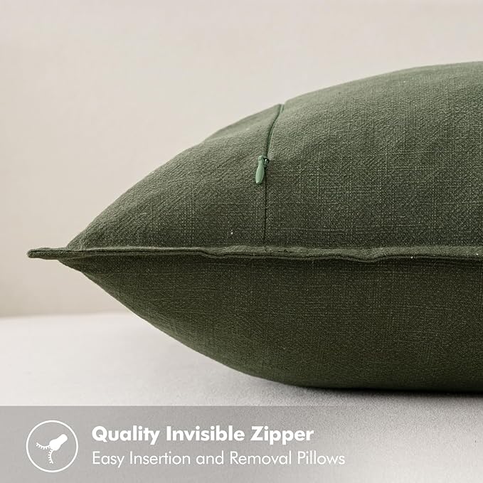 MIULEE Decorative Linen Pillow Covers 20x20 Inch Dark Olive Green Boho Farmhouse Neutral Christmas Couch Throw Pillows for Bed Pack of 2 Accent Modern Pillowcase Sofa Livingroom Home Decor