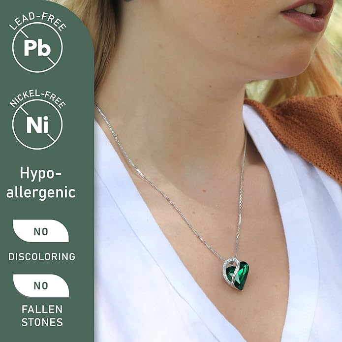 Leafael Necklaces for Women, Infinity Love Birthstone Heart Crystal Pendant, Birthday Jewelry Gifts for Her, Mom, and Wife, Silver Plated, 18 plus 2 inch Adjustable Chain