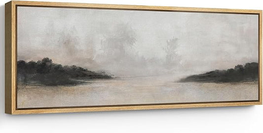 SIGNFORD Large Framed Canvas Print Wall Art Misty Forest Landscape Tranquil Nature Scene Illustrations Modern Art Relax/Calm Warm for Living Room, Bedroom, Office - 60"x20"