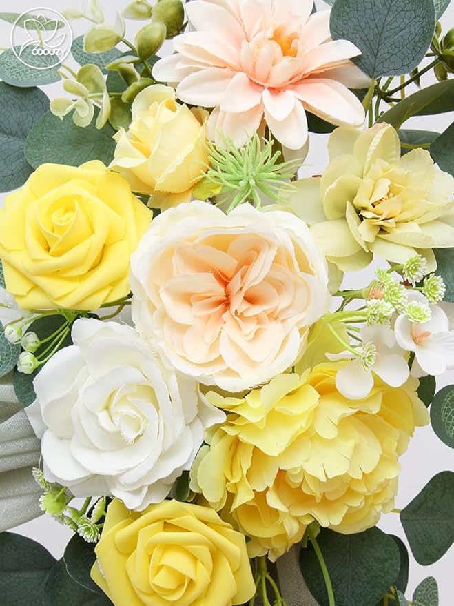 Wedding Arch, Artificial Flowers, Wedding Decor with Drapes (Set of 4)，Be Suited to Banquet, Party, Wedding Decor Ceremony and Background Decoration (Yellow)