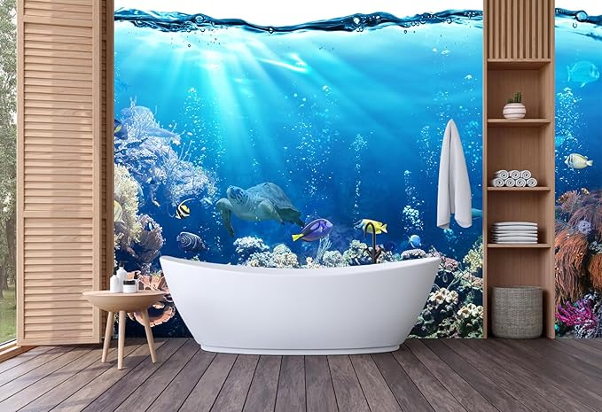 Kids Ocean Wallpaper Underwater Creatures Coral Reef Wall Mural for Children's Room Nursery（Not Peel and Stick）