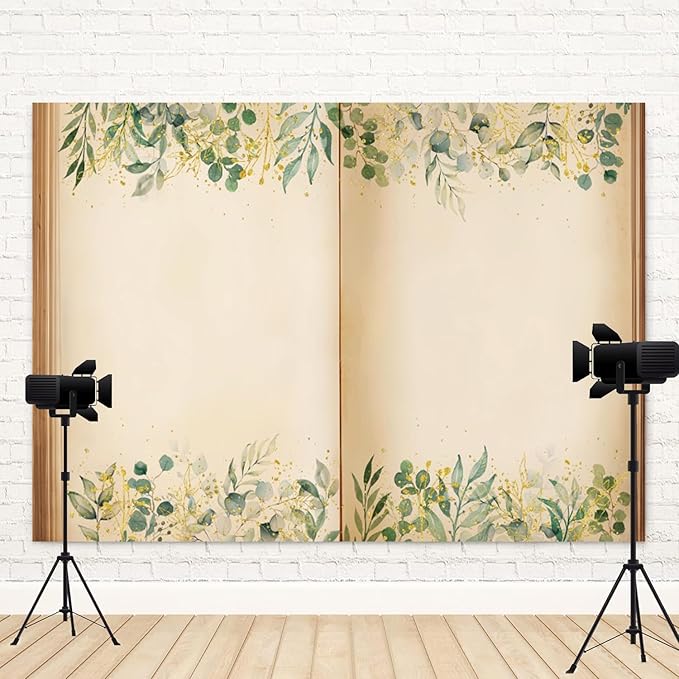 10x5ft Fairy Tale Books Backdrop Once Upon a Time Storybook Photography Background Green Leaves Foliage Old Open Magic Book Romantic Wedding Decorations Birthday Baby Shower Photo Booth Prop
