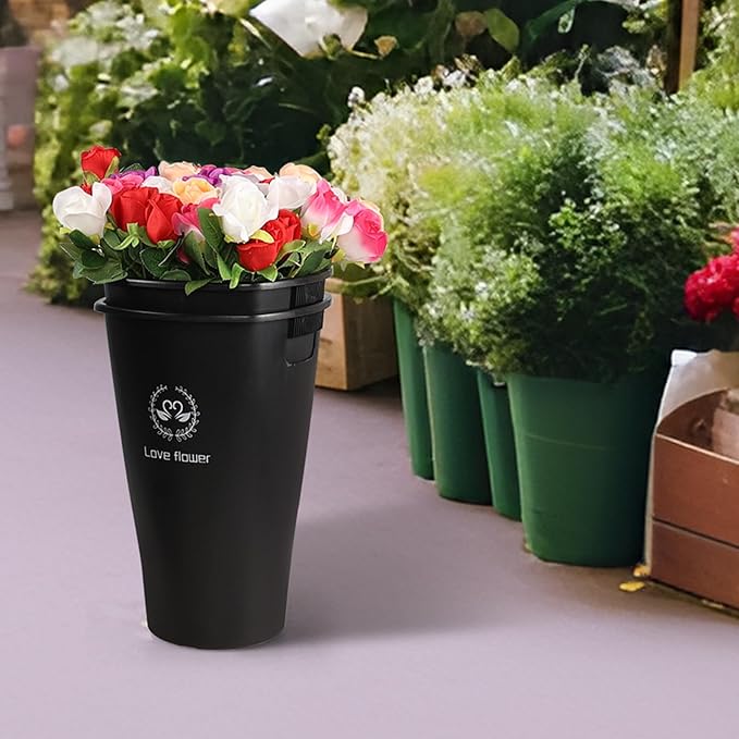 4-Pack 16 Inch Plastic Flower Buckets for Flower Bar, Plastic Vases Flower Display Buckets, Black
