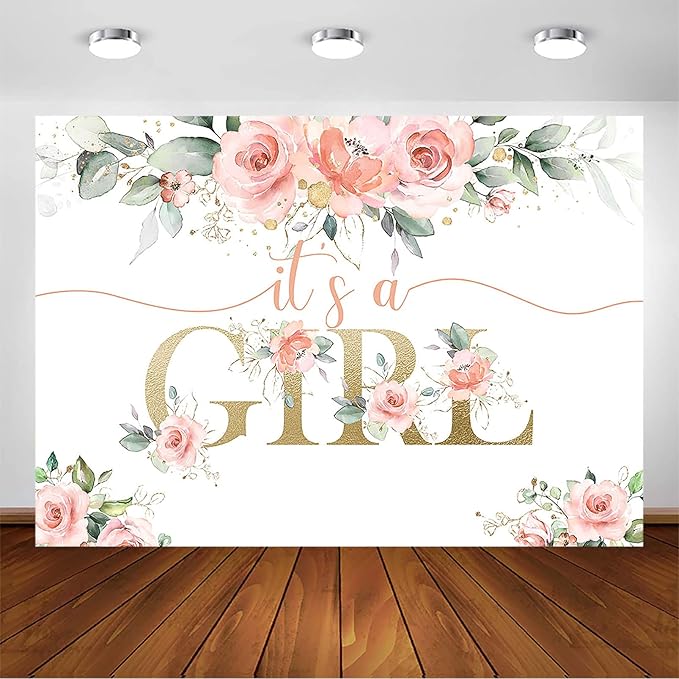 Avezano Blush Pink Floral Baby Shower Backdrop for Girls Photography Background It's a Girl Baby Shower Decorations Sweet Blush Pink Party Photoshoot Backdrops (7x5ft)
