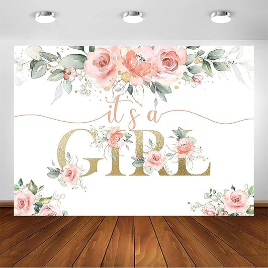 Avezano Blush Pink Floral Baby Shower Backdrop for Girls Photography Background It's a Girl Baby Shower Decorations Blush Pink Party Photoshoot Backdrops (8x6ft)