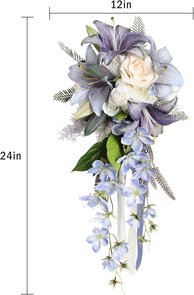 Bridal Bouquet,12 Inch Cascading Wedding Bouquets Bride Bouquets for Wedding Ceremony and Anniversary(Blue)