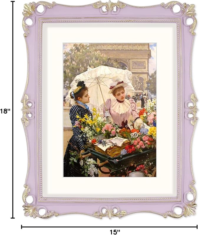 SIMON'S SHOP 11x14 Picture Frame Matted to 8x10, Vintage Poster Frames for Gallery Wall Display, Lilac Photo Frames 11x14 with Mat, Antique Home Décor