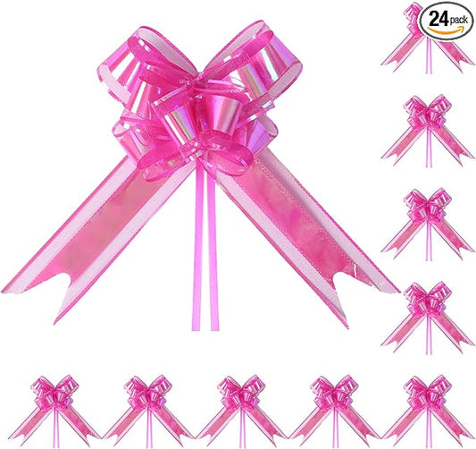 24PCS Fuchsia Pull Bows for Gift Wrapping, 6" Large Pre-Tied Decorative Bows for Christmas, Wedding, Birthday, Party Decorations, Reusable Instant Floral Decors for Gifts, Bouquets, Baskets
