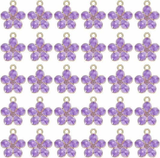 MECCANIXITY Enamel Charm Cherry Blossom Alloy Cute Small Flower Charm Gold Plated Pendant for Jewelry Making