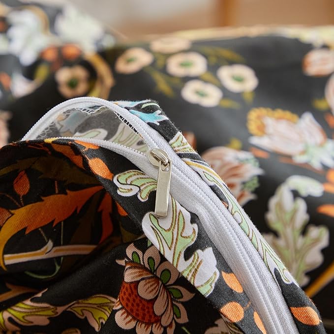 mixinni Duvet Cover Twin XL Size, Cotton Percale Farmhouse Bedding Sets Soft Aesthetic Flowers Plants Comforter Cover for All Season, 3 Pieces Cute Floral Bedding Comforter Set for Women-Twin XL