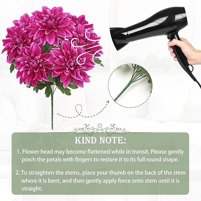 Hollyone Purple-Pink Artificial Dahlia Flowers with Stem Bushes 7 Heads Silk Fake Dahlias Flowers Wedding Bouquets Faux Dahlia Flower Floral Arrangements for Party Table Centerpieces Home Decor