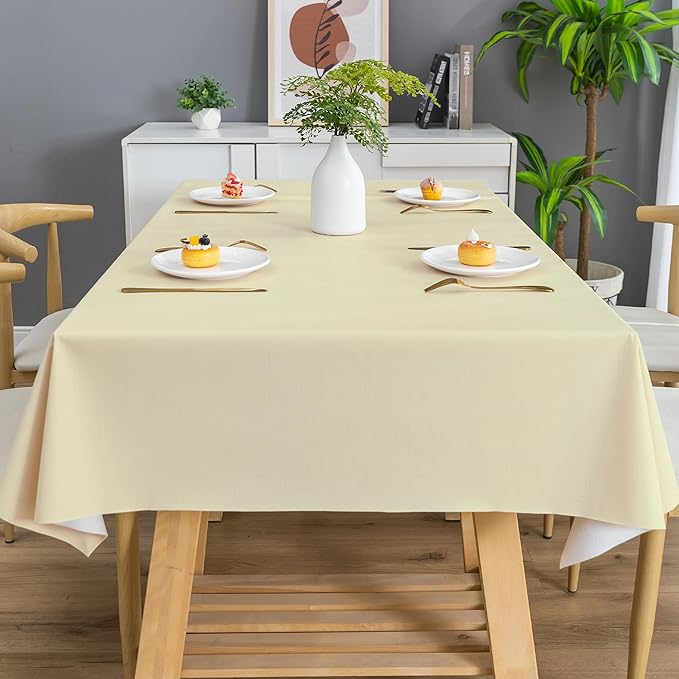 Square Table Cloth,100% Waterproof Tablecloth Oil Proof Spill Proof Vinyl Table Cloth, Wipe Clean Plastic Table Cover for Dining, Camping, Indoor and Outdoor 54" x 54",Beige