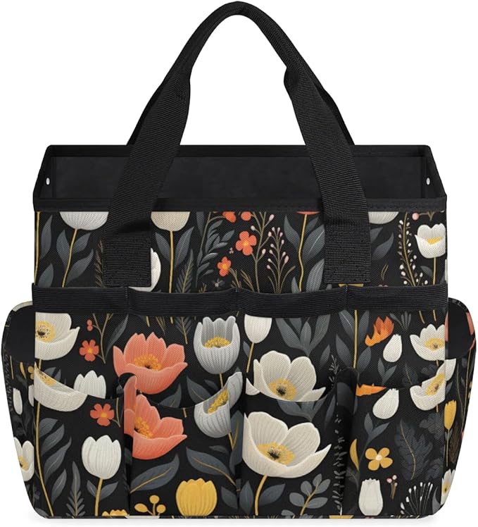 Garden Tool Bag Organizer Garden Tote Bag with Pockets Flower Small Patterned Tool Storage Organizer Gardening Tool Kit Holder 13" x 6.8" x 2.8"