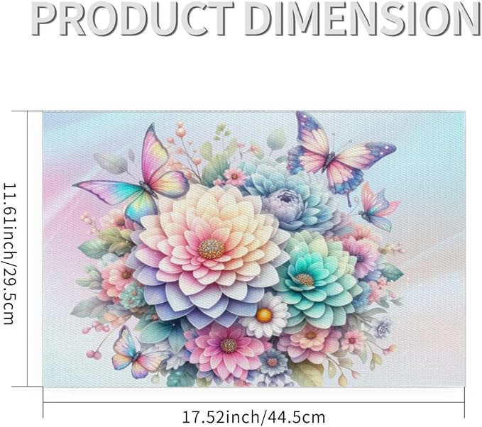 PVC Placemats Set of 4 Spring Flower Floral Wipeable Table Mats Washable Heat Resistant Non Slip Vinyl Dining Table Mat for Kithen Indoor Outdoor Patio Farmhouse Place Mats Decorative