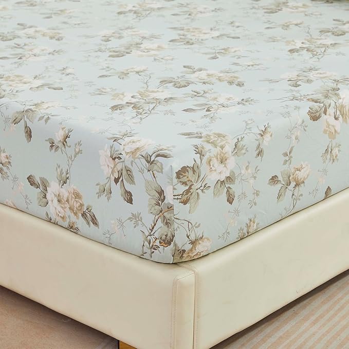 Brandream French Country Garden Toile Floral Print Bed Sheet Set Luxury Bedding 800 Thread Count 100% Egyptian Cotton Deep Pocket Tapestry Pattern Chinoiserie Peony Blossom Tree, 4Piece-King Size