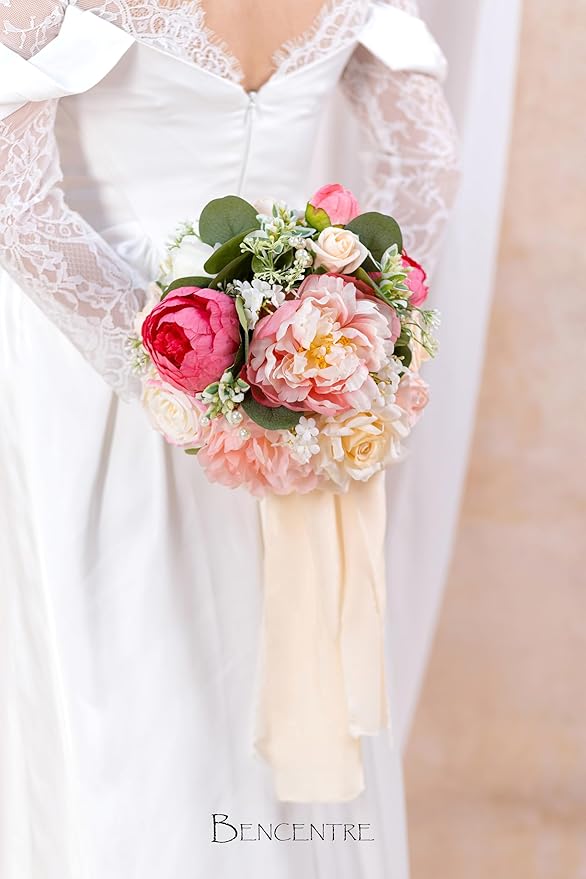 10 Inch Blush Wedding Bouquet for Bride,Spring Wedding Bouquet,Bridal Bouquets for Bride, for Wedding Ceremony Anniversary,Party and French Rustic Vintage Wedding,Artificial Flowers