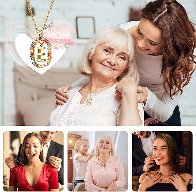 Birthday Gifts for Girlfriend - Preserved Real Roses Flowers Gift with Initial Necklace E, Meaningful Anniversary Present for Her Mom Wife Women