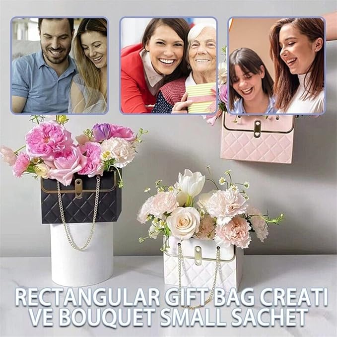 NADUSEP Flower Box Paper Bouquet Storage Bucket, Florist Flower Hand bag with Metal Chain Waterproof for Gifts Wrapping Supplies Bulk Mother's Day Valentine's Day Women's Day (Pink)