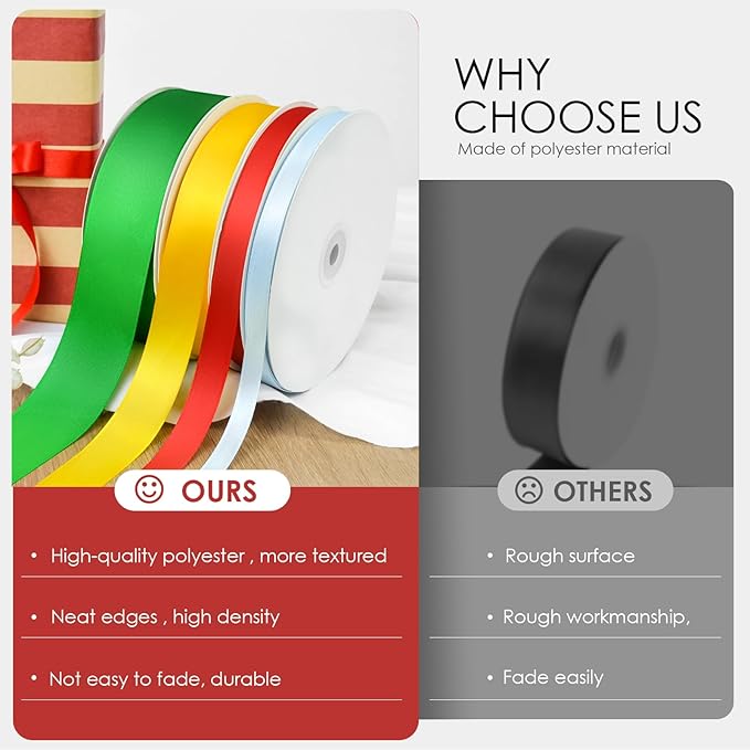 100 Yards 5/8 inch Satin Ribbon, Fabric Ribbon Solid Color Perfect for Gift Wrapping, Wedding, Handmade Bows, Floral Bouquets and Party Decoration(red)