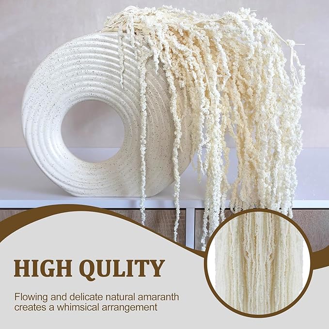 7 Pcs White Dried Preserved Amaranthus – 23" Long Hanging & Cascading Flowers for Wedding Bouquets, Centerpieces, Wall Decor & Home Decoration