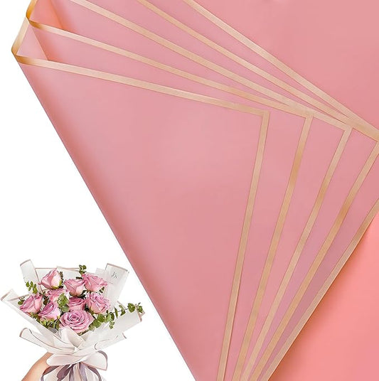 30 Sheets Blush Pink Gold Edge Flower Bouquet Wrapping Paper，Florist Supplies Waterproof Floral Bouquet Wrapping Paper Bouquet Accessorie，Flower Shop Packaging Pape for DIY Gift Wedding Birthday