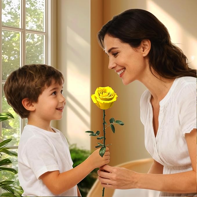 Yellow Single Forever Roses in a Box,Preserved Flowers for Delivery,Preserved Rose Gifts for Women, Real Roses Gift for Her, Mom Birthday Gifts, Mothers Day Flowers,Valentines Flowers