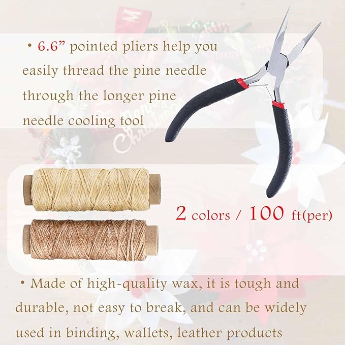Pine Needle Basket Making Set with Gauge Coiling Tool, Waxed Thread, Needle and Thimble Ring, Long Noce Pliers for Basket Making Rattan Weaving Basketry (Gold Basket Making Set)
