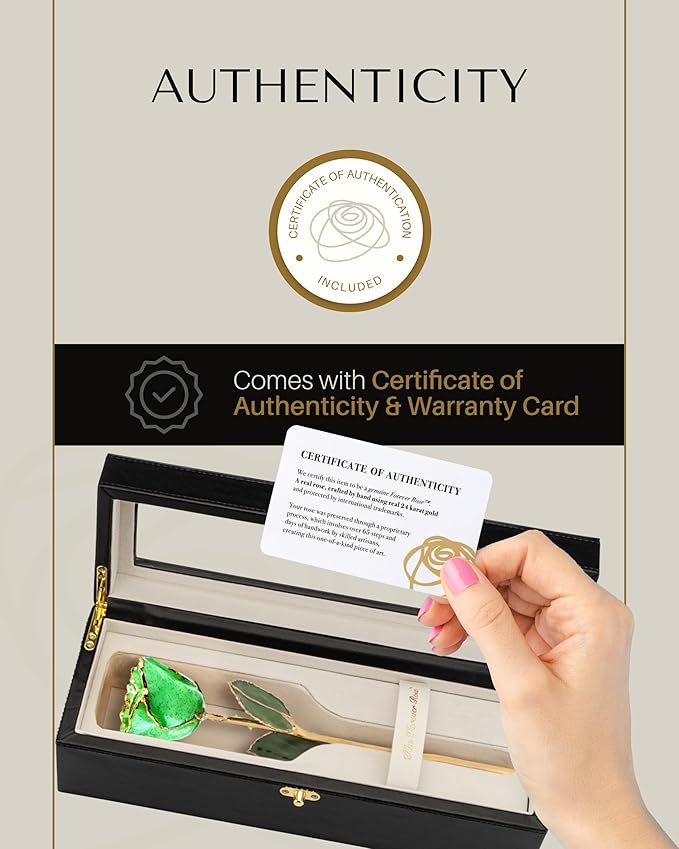 Forever Rose Hand-Dipped in 24K Gold, Peridot-Inspired August Birthstone with Sparkles, Real Rose in Leather Case with LED Light – Perfect Ready to Gift for August Birthday or Any Occasion