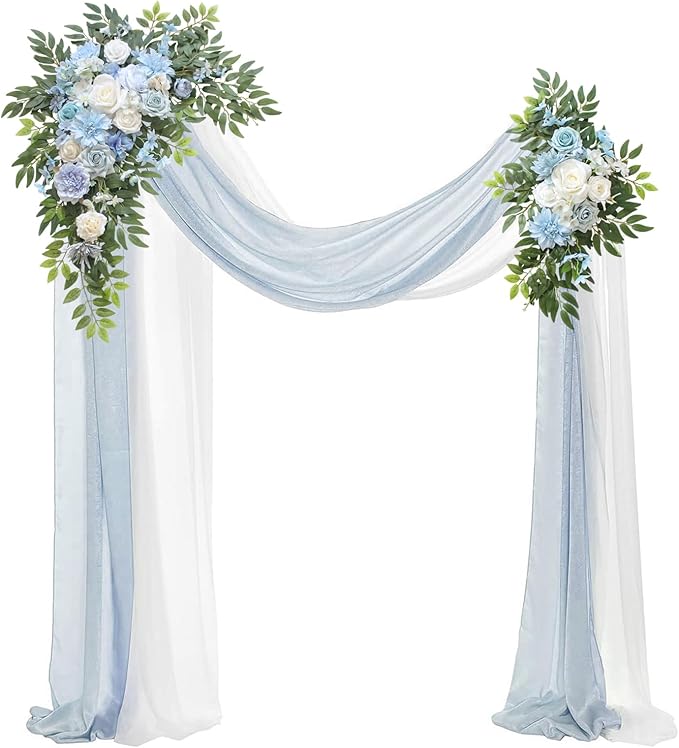 Wedding Arch, Artificial Flowers, Wedding Decor with Drapes (Set of 4)，Be Suited to Banquet, Party, Wedding Decor Ceremony and Background Decoration (Blue)
