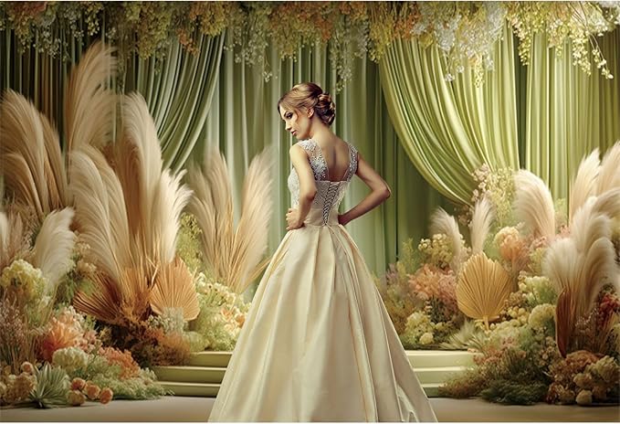Baocicco Green Wedding Curtains Backdrops 12x10ft Fairytale Flowers Fantasy Engagement Photography Background for Bridal Shower Anniversary Decorations Birthday Bride to Be Party Banner Photo Booth