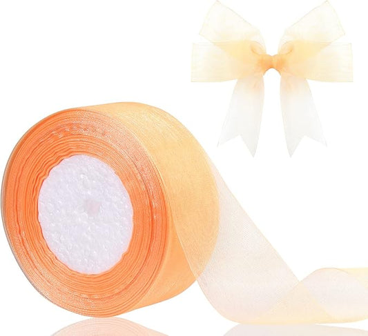 1.5 inch Sheer Organza Ribbon Orange Chiffon Ribbon for Gift Wrapping Christmas Halloween Decoration Wedding Bouquet Crafts 50 Yards
