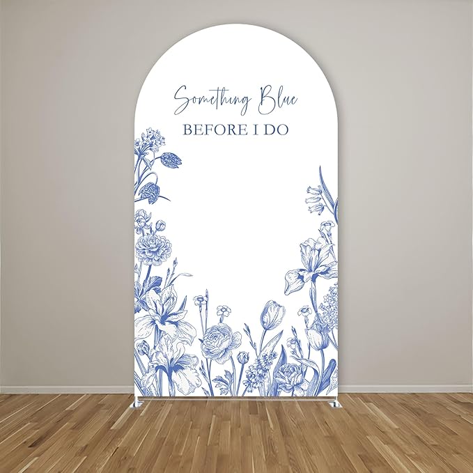 Something Blue Before I Do Arch Backdrop Cover Wedding Bridal Shower Bride to be Toile Party Arch Fabric Cover Blue Bloom Floral Baby Shower Decors (4X7.2ft,4291)