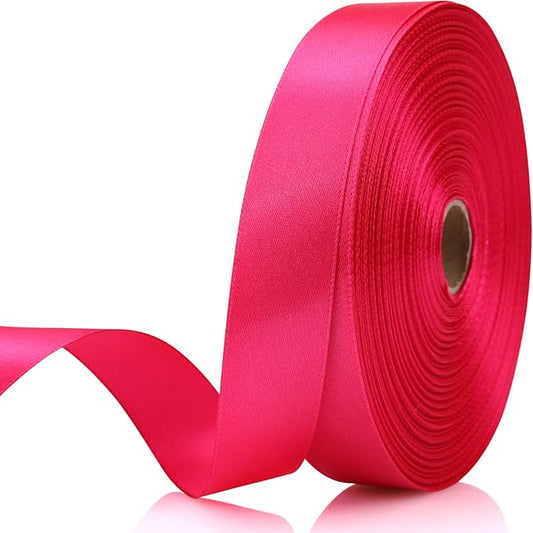 7/8 Inch 60 Yards Hot Pink Satin Craft Ribbon-Single Face Polyester Ribbon for Handmade Roses,Gift Wrapping,Timeless Flower,Bouquets,Wedding and Party Decoration