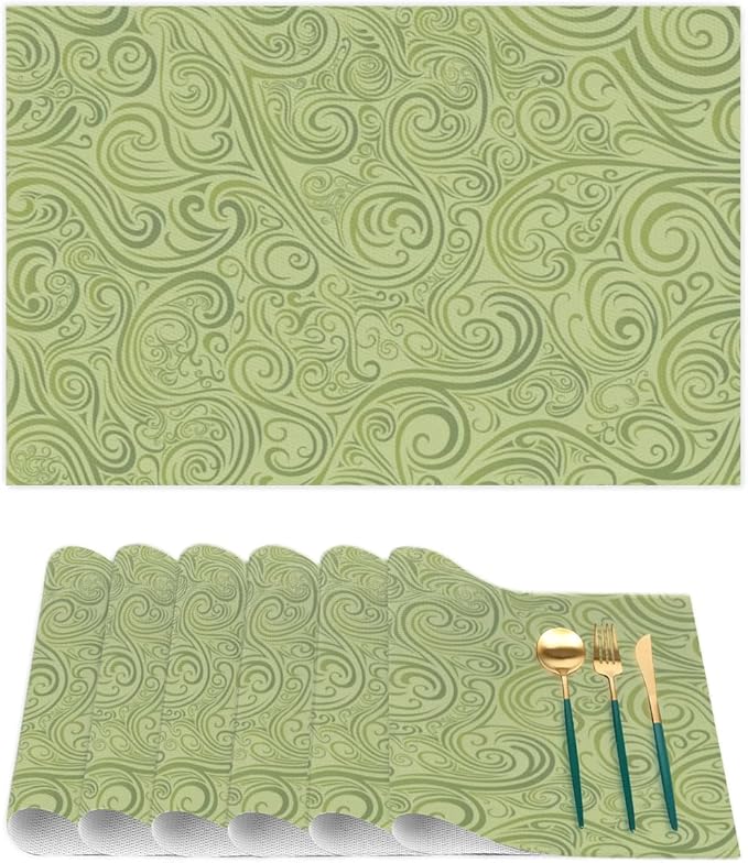 PVC Placemats Set of 1 Sage Green Abstract Art Wipeable Table Mats Washable Heat Resistant Non Slip Vinyl Dining Table Mat for Kithen Indoor Outdoor Patio Farmhouse Place Mats Decorative