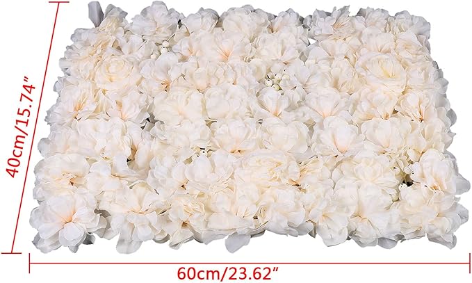16"x 24" Artificial Flower Wall Panels, Silk Flower Panels for Outdoor Garden Backyard Fence Privacy Screen and Indoor Wall Decor (6Pcs Champagne)