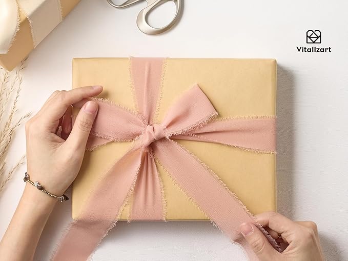 Vitalizart 15 Rolls 1.5" Chiffon Silk Ribbon Handmade Fringe Total 30 Yd Frayed Edges Ribbons for Wedding Invitations Bridal Bouquets Gifts Wrapping Crafts Holiday Decor