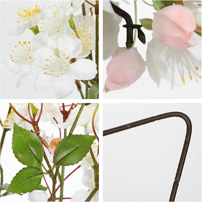 DILATATA Artificial Cherry Blossom Flowers 5 Pcs Silk Cherry Blossom Stems 27.5 Inch Long Stems Faux Silk Peach Flowers for Tall Vase Spring Decor Wedding Party Home Table Arrangement - White