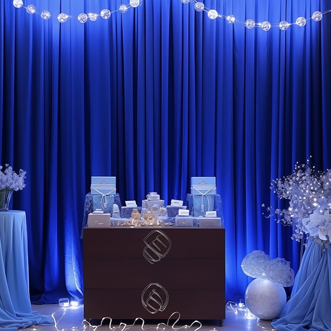 Royal Blue Backdrop Curtains 8 Panels - Wrinkle-Free Polyester Photography Drapes for Baby Shower & Birthday Party - 32 X 10FT