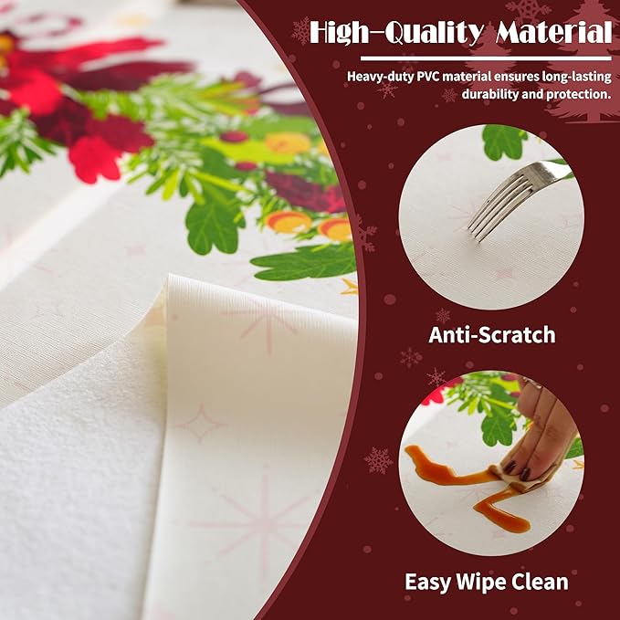 Christmas Rectangle Table Cloth,100% Waterproof Tablecloth,Christmas Decorations for Home, Vinyl Tablecloth Plastic Table Cover for Party，Picnic,Dining,Outdoor 52" x 70",Frosted Wreath