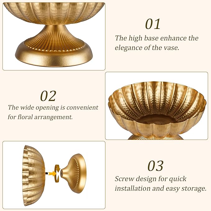 Compote Bowl Vases for Centerpieces Urn Vase, Metal Small Pedestal VaSe Gold Pot, Flower Arrangement for Wedding Anniversary Party Home Decor, 10 Pcs