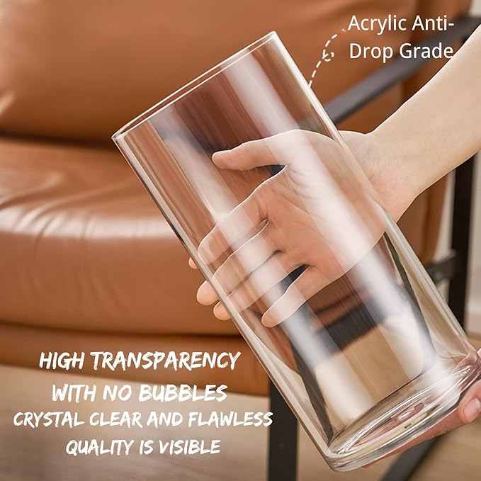 Clear Acrylic Flower Vase, Modern Unbreakable Decorative Cylinder Vase for Wedding Bouquets, Centerpieces, and Home Decor - 10cm Diameter, 50cm Height