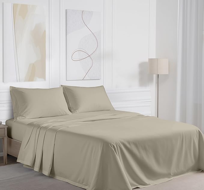 RUVANTI 100% Cotton California King Sheet Sets, 4 Pieces, Soft & Breathable Percale Weave Bedding, Deep Pocket 14", Hotel Standard, Crisp Cool Feel & Durable, Perfect Dyed Sheets, Taupe