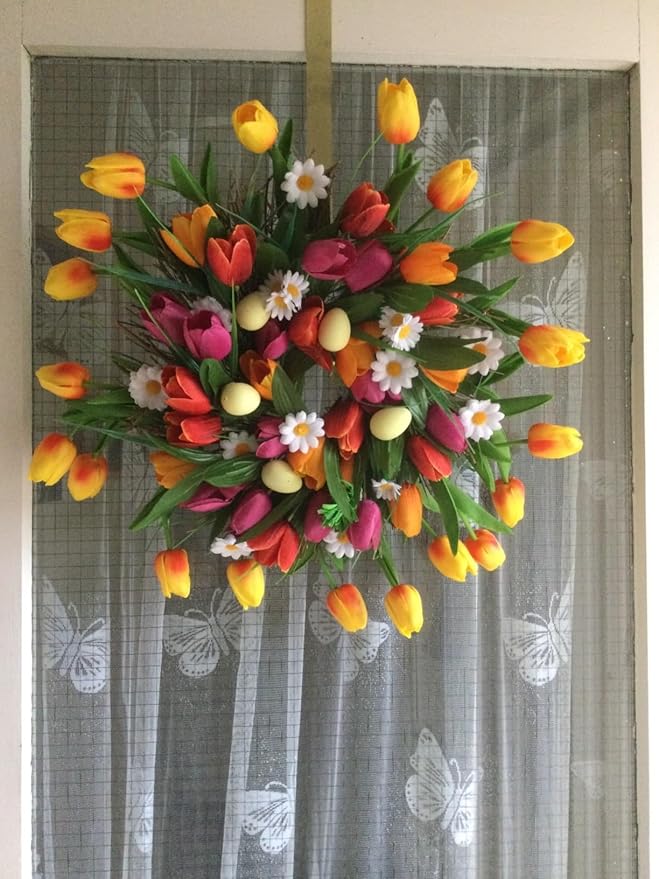 Tulips Artificial Flowers 20 Pcs Orange Fake Tulip Stems Real Touch PU Tulips for Easter Spring Wedding Bouquet Home Centerpiece Floral Arrangement Table Décor