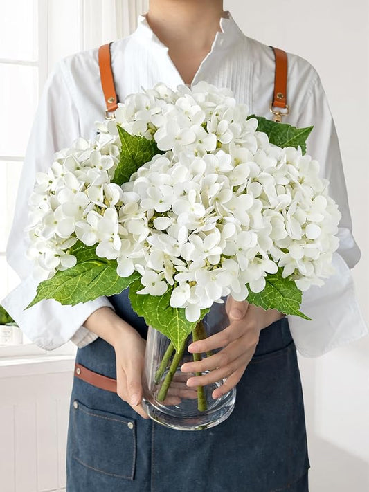 Hydrangea Artificial Flowers, 4Pcs 20" Ivory White Lifelike Latex Silk Real Touch Faux Hydrangea Flowers, Artificial Hydrangeas Bouquet for Wedding Centerpieces Tables Party Home