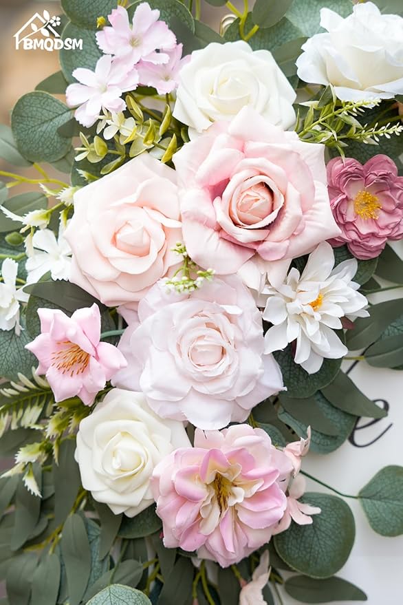 Wedding Welcome Signs Floral(Pack of 2)，Wedding Arch Flowers for Wedding Decorations and Reception Backdrop Decoration (New Pink)