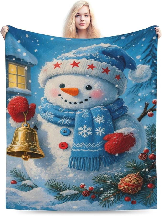 Snowman Blanket Christmas Throw Blanket Winter Snow Soft Cozy Fleece Fuzzy Stuffed Plush Flannel Gifts for Girls Women Boys Kids Adults 60"X80"