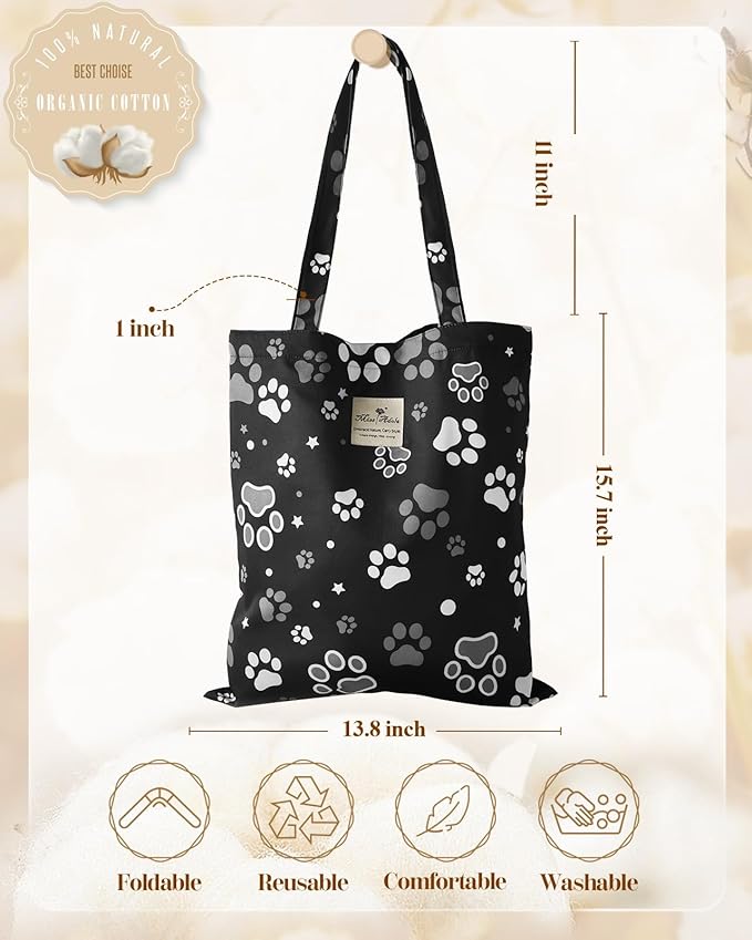 Aesthetic Cotton Tote Bag for Women - Reusable Shoulder Bag with Buckle Fabric Bag for Gym, Travel, Work