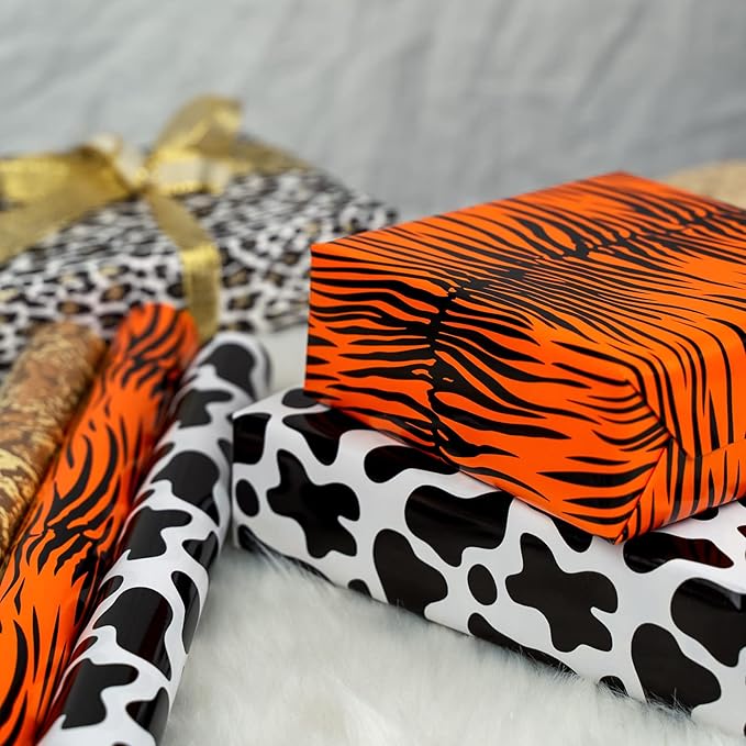 WRAPAHOLIC Wrapping Paper Sheet - 12 Sheets Tiger Prints Design Folded Flat for Birthday, Party, Baby Showers - 19.7 Inch X 30 Inch Per Sheet
